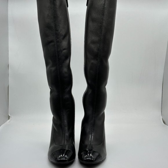 CHANEL 21B Stretch Leather CC Curved Heel Knee High Tall Boots - Picture 3 of 16